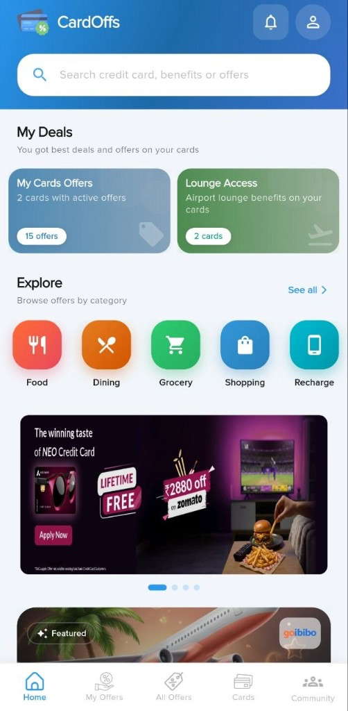 CardOff home screen