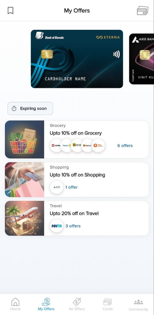 CardOff My Offers screen